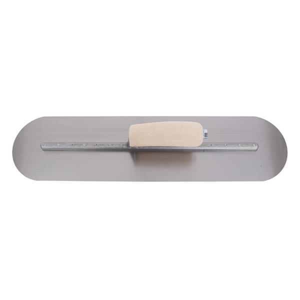 Top view of a MARSHALLTOWN QLT fully rounded finishing trowel