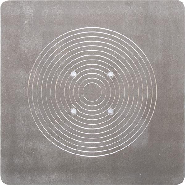 Square surface of a MARSHALLTOWN hawk tool with concentric circles design
