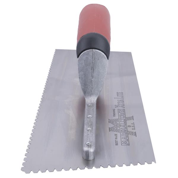 Front view of a MARSHALLTOWN Cut-Back Notched Trowel