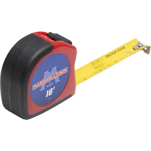 Side view of a MARSHALLTOWN tape measure extended at 16 feet