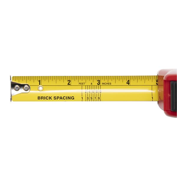 Extended MARSHALLTOWN tape measure for brick spacing