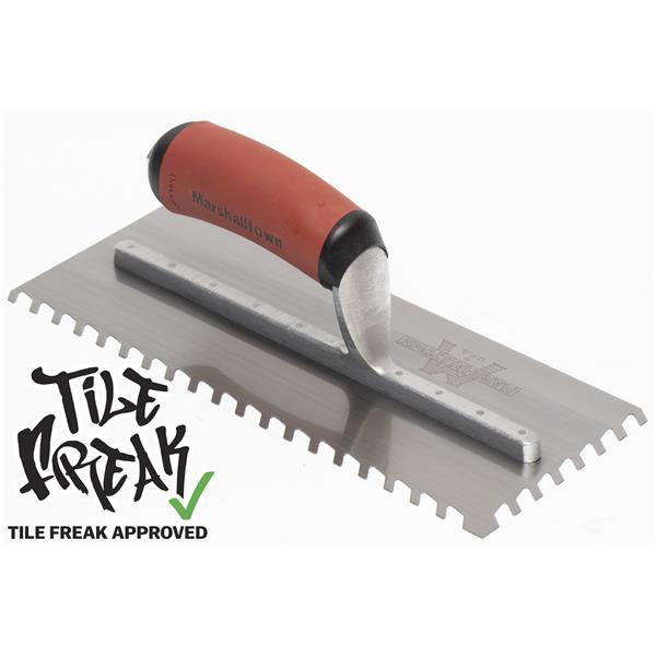 Side view of a MARSHALLTOWN LayFlat™ Notched Trowel