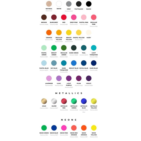 Color variety chart for MARSHALLTOWN customizable pens and pencils