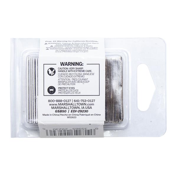 Pack of MARSHALLTOWN razor blades with safety warning label