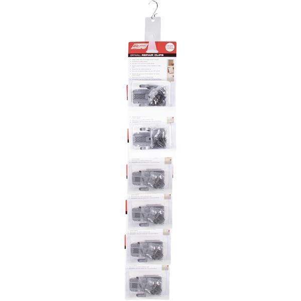 Hanging display of WAL-BOARD TOOLS drywall repair clips packaging