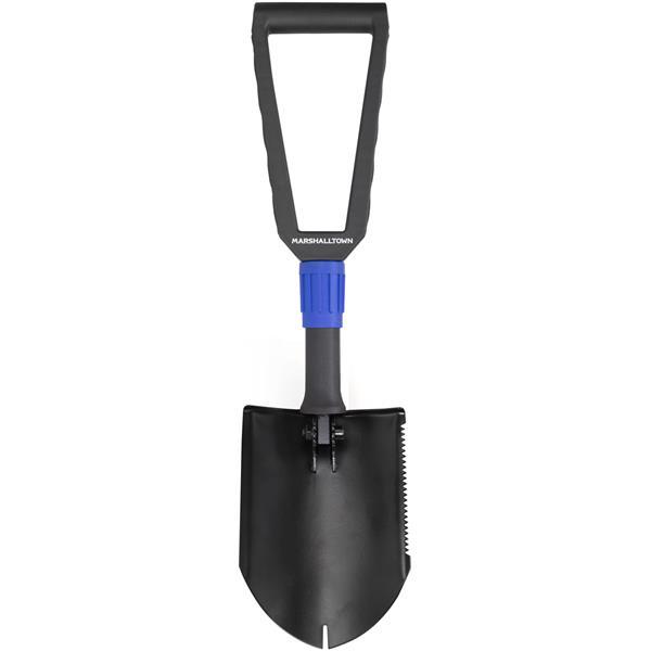 MARSHALLTOWN round point folding shovel displayed upright