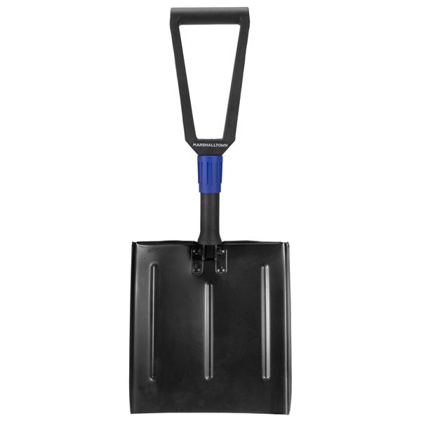 Foldable MARSHALLTOWN square point shovel with ergonomic handle.