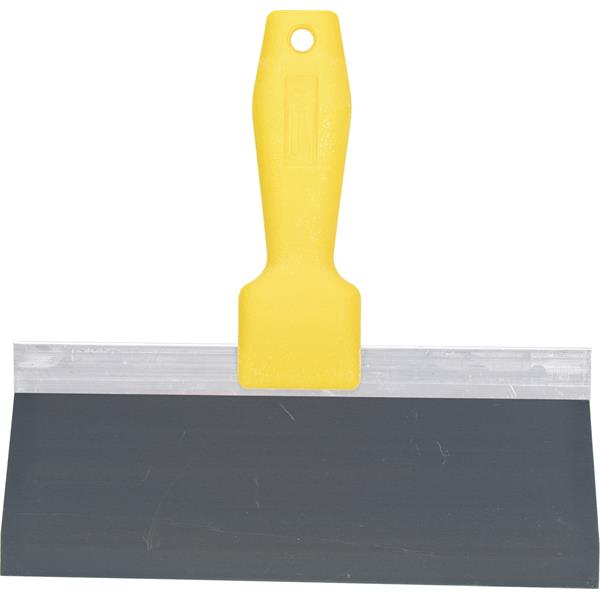 Front view of a WAL-BOARD TOOLS taping knife with a yellow plastic handle