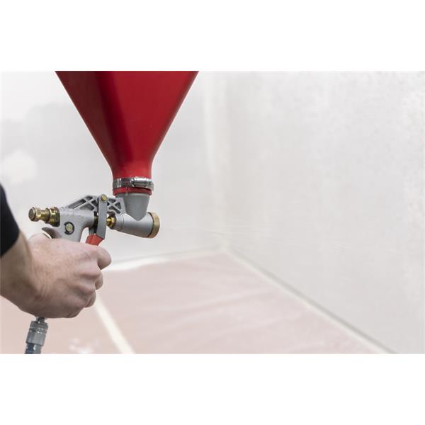 Person using a WAL-BOARD TOOLS TEXTURE-PRO 200 Hopper Gun for applying wall texture