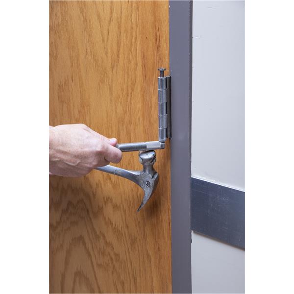 Using MARSHALLTOWN door pin removal tool on door hinge