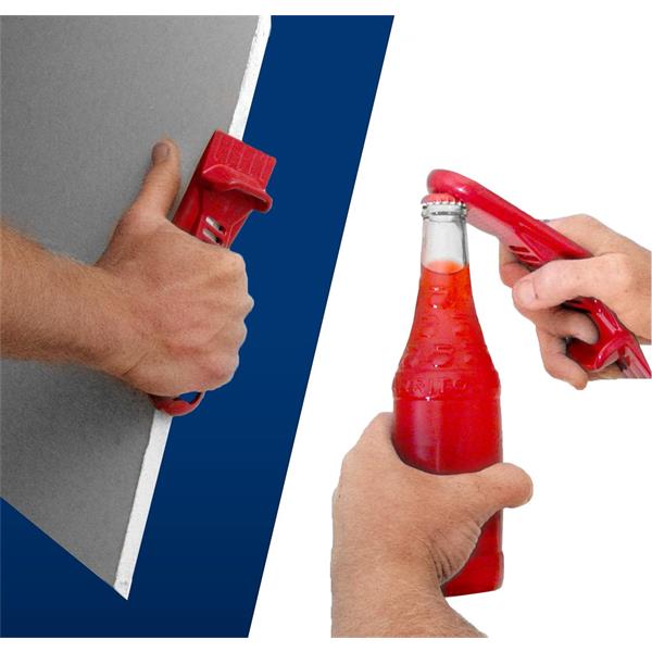 Multi-use MARSHALLTOWN panel lifter and bottle opener tool in use