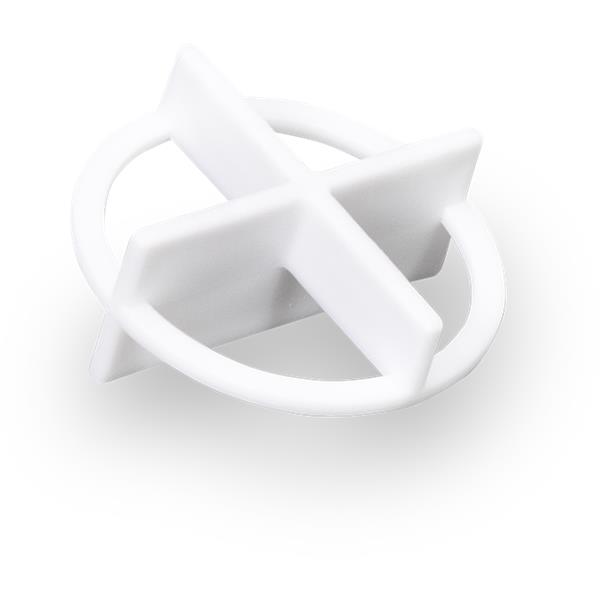 BARWALT Dual-Sided Tile Spacer in white with a circular and cross design.