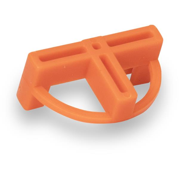 BARWALT Dual-Sided Tile Spacer in orange with a distinct T-shape and rounded half-circle base.