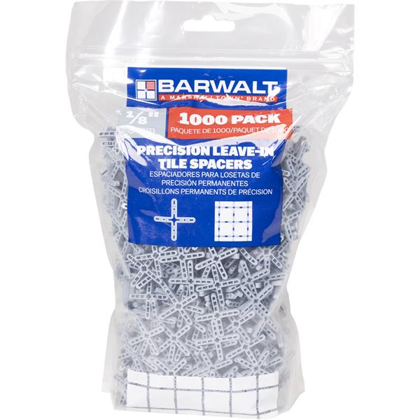 BARWALT Precision Leave-In Tile Spacers 1000 pack in transparent packaging.