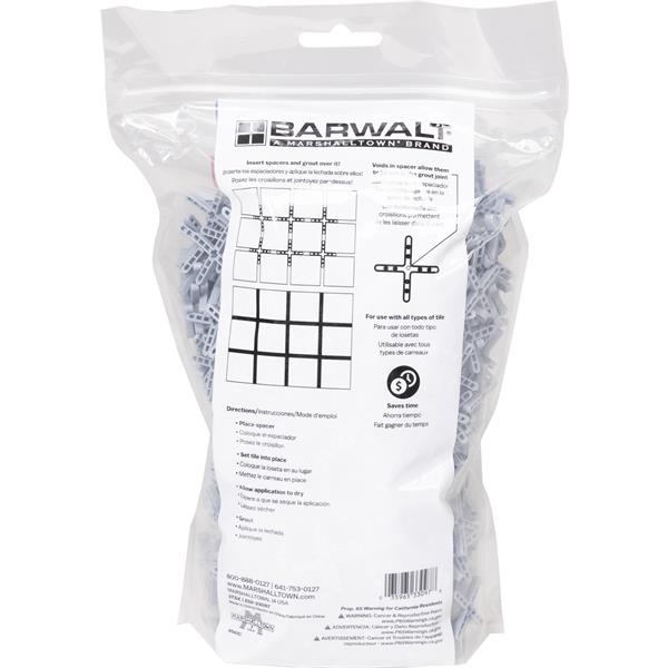 Bag of BARWALT precision leave-in tile spacers with instructions