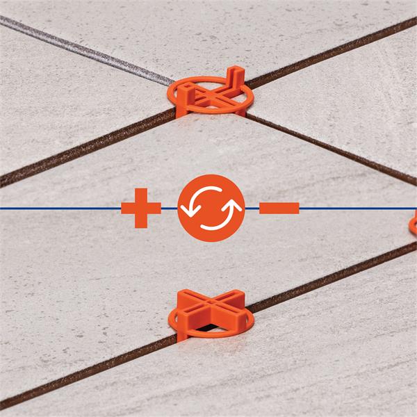 Diagram of BARWALT dual-sided tile spacers positioning tiles